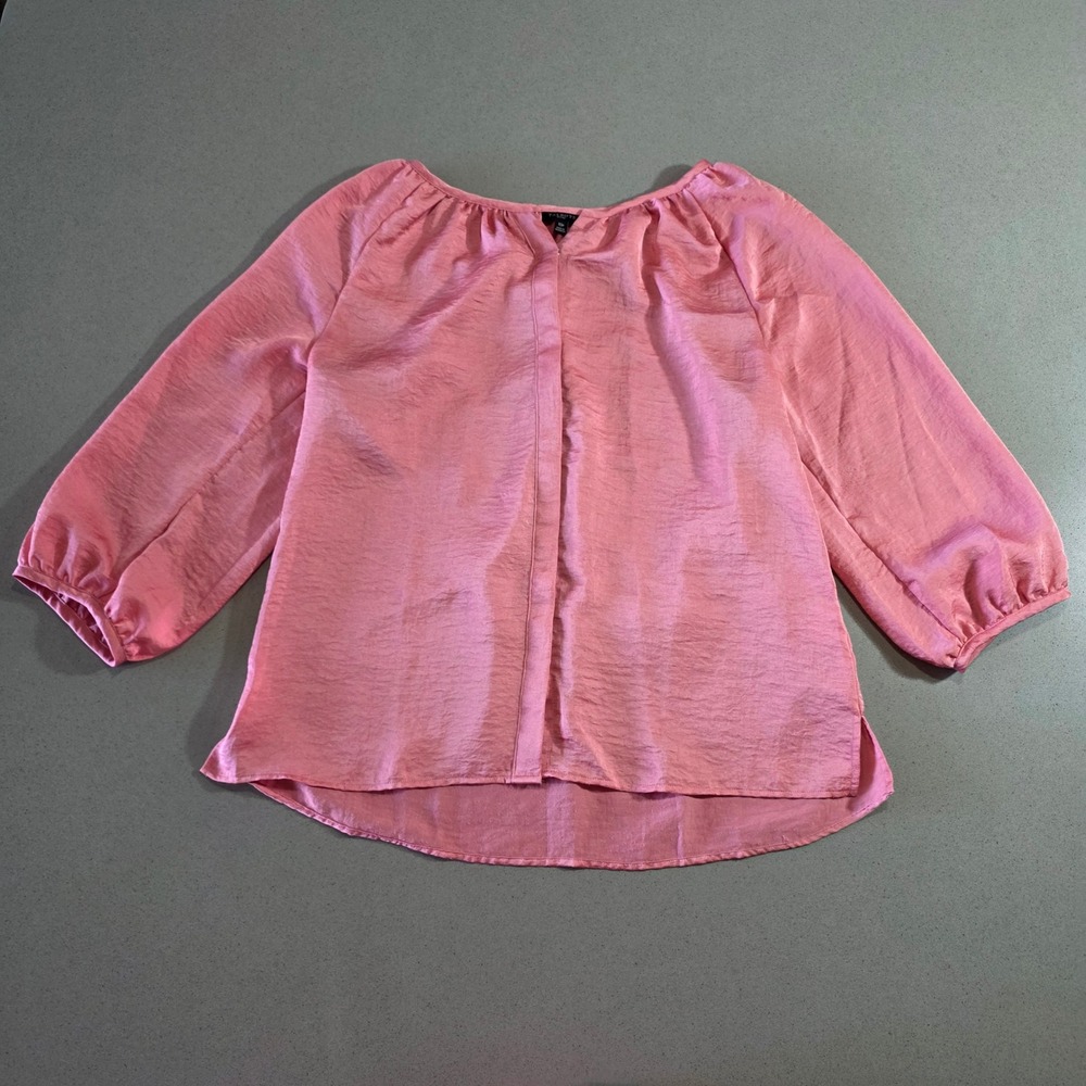 Talbots Petites Pink Satin Textured Blouse 3/4 Sleeve Top 10P